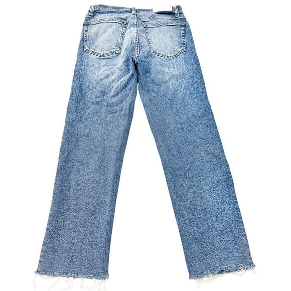 Re/Done 70's Stove Pipe Raw Hem Medium Wash Button Fly Denim Jeans Size 27 - Picture 3 of 9